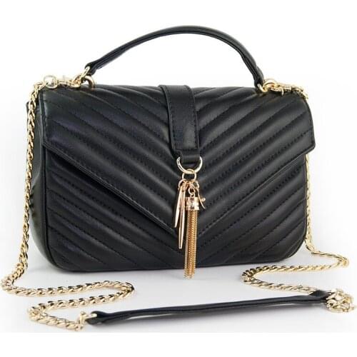 Sewing twill sheepskin chain bag with one shoulder Leather Messenger Bag