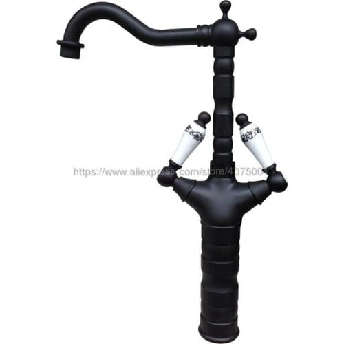Basin Faucets Oil Rubbed Bronze Bathroom Sink Faucet 360 Degree Swivel Spout Dual Ceramic Handles Hot and Cold Water Nnf526