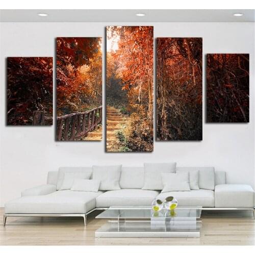 5 Panel Modern Printed Maple leaf forest Painting Picture Cuadros Decoracion Paintings Canvas Wall Art For Living Room Unframed