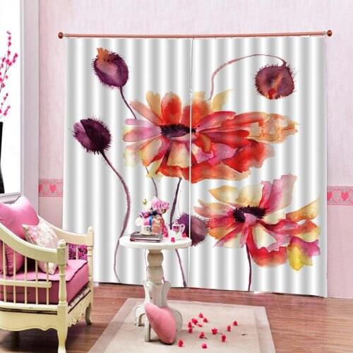 Modern Lotus Oil Painting 3D Blackout Curtain Large Window For Bed room Living room Hotel Drapes Cortinas 2 Panels With Hooks