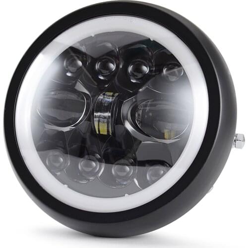 7.5" Motorcycle LED Headlight for Harley Sportster Cafer Racer Chopper Bobber with Halo Angel Eye DRL Lights for Honda Suzuki