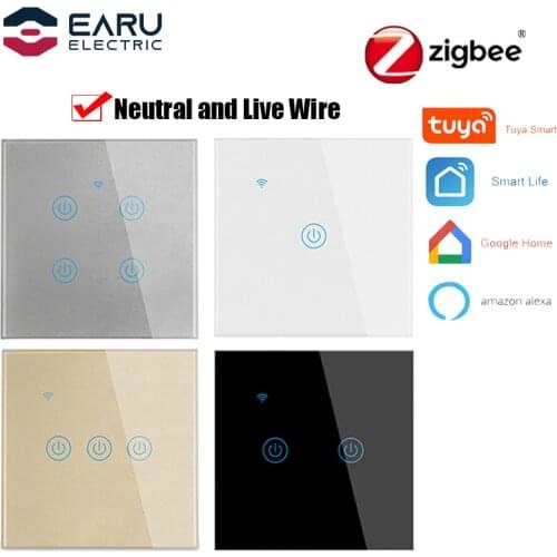 Zigbee Tuya EU Standard Smart Touch Light Switch Neutral Wire Required 1/2/3/4 Way Wall Lamp Touch Switches Backlight Smart Home