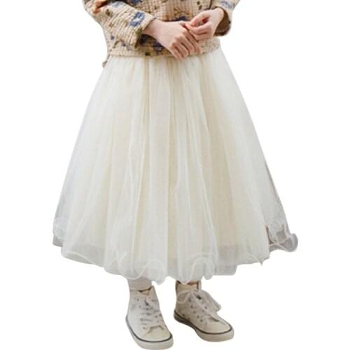 Baby Girl Skirts Children Clothing Girls Casual Tutu Skirts Puff Mid-Calf Long Skirt Winter Kids Costume Age 2-10 Beige/ Gray