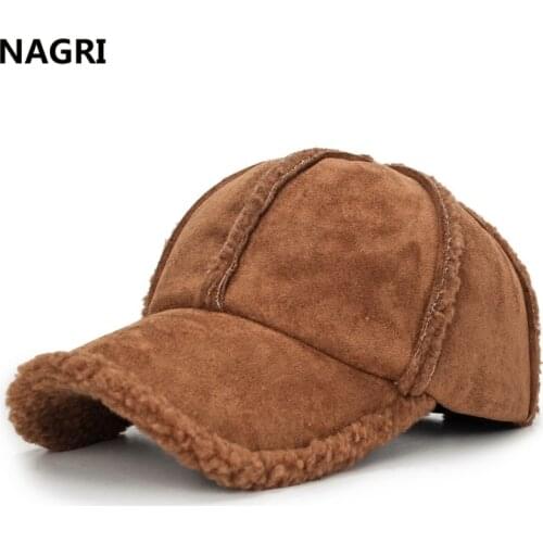 Winter Thicken Warm Baseball Cap Bone for Men Wool Sheepskin Solid Trucker Dad Cap Hats Snapback Adjustable Outwear Black Cap