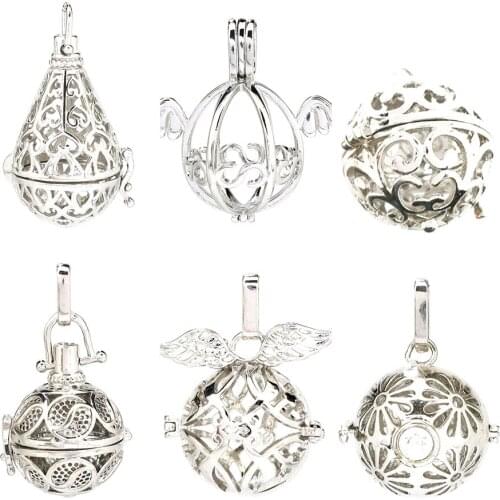 1pc Silver Letter Water Drop Angel Wings Flower Ball Lava Rock Aroma Pendant Essential Oil Diffuser Boho Locket Pendant