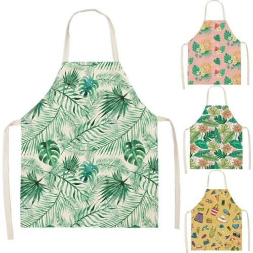 1 Pcs Kitchen Apron Flower Leaves Hats Printed Sleeveless Cotton Linen Aprons for Men Women Home Cleaning Tools