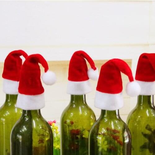10Pcs/Set Mini Christmas Hat Santa Claus Hat Xmas Apple Wine Bottle Caps Christmas Gift Caps For New Year Tree Ornament Decor