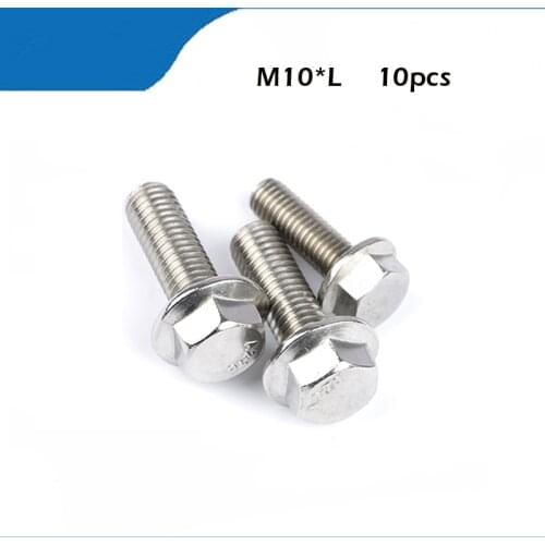 10pcs/lot M10*16/20/25/30/35/40/45/50/55/60 Stainless steel hex flange bolt serrated flanged bolt