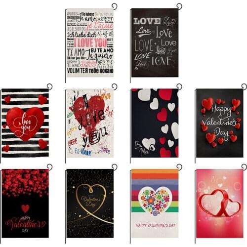 10 Styles Valentine Day Flag Decoration Garden Flag Heart-Shaped Patterns Garden Flag Garden Flag Valentine Day Decoration