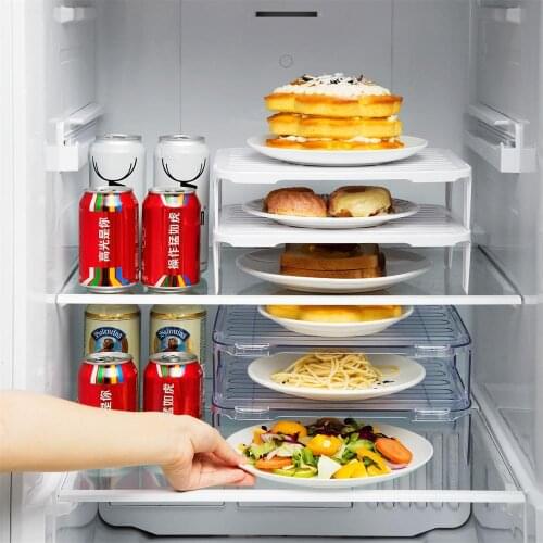 2PCS Fridge Layered Storage Shelf Clear Plastic Pantry Food Freezer Organizer Tool Stackable Kitchen Spice Dishes Bowls Rack