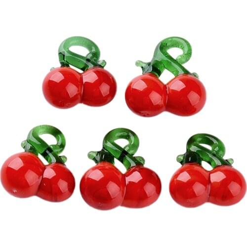 20pcs Handmade Cherry Strawberry Corn Eggplant Watermelon Lampwork Pendants for Diy Jewelry Making Necklace Earrings Accessories