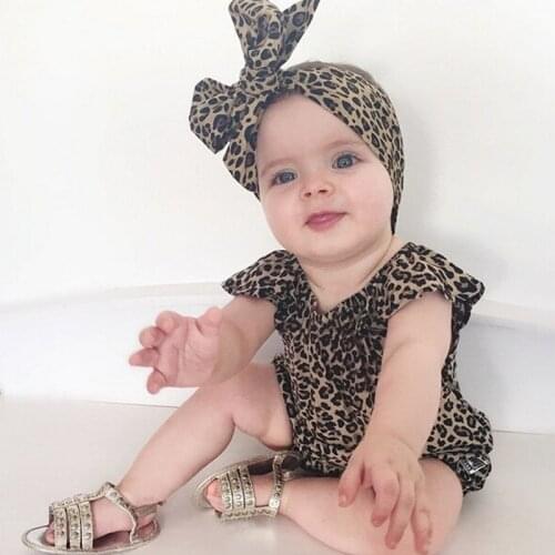 2017 Cute Newborn Baby Girl Leopard Bodysuit Kids Infant Girls Clothes Bodysuits+Headwear 2pcs Sets