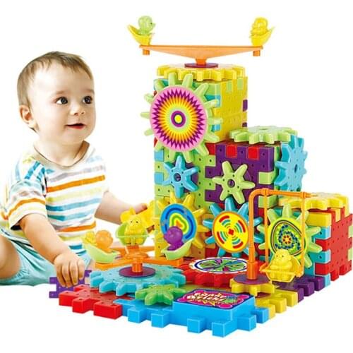 Hot 81 Pieces Electric Gears 3D Puzzle Building Kits Plastic Bricks Educational Toys For Kids Toys For Children Birthday Gift
