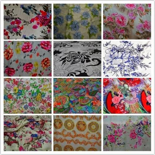 Free Shipping 100% Silk Fabric Charmuse Silk Printed china nature pure silk fabric multicolors SCF-AP