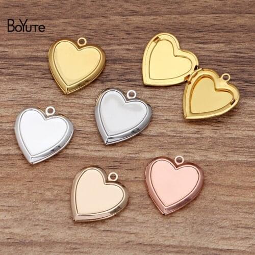 BoYuTe (10 Pieces/Lot) 22*5MM Metal Brass Heart Shaped Memory Locket Can Insert Photo Locket Pendant