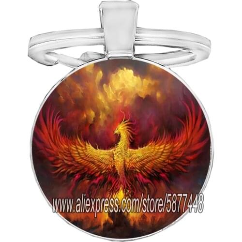 Evil Phoenix Photo Man Keychain Handmade Animal Glass Cabochon Key Rings for Women