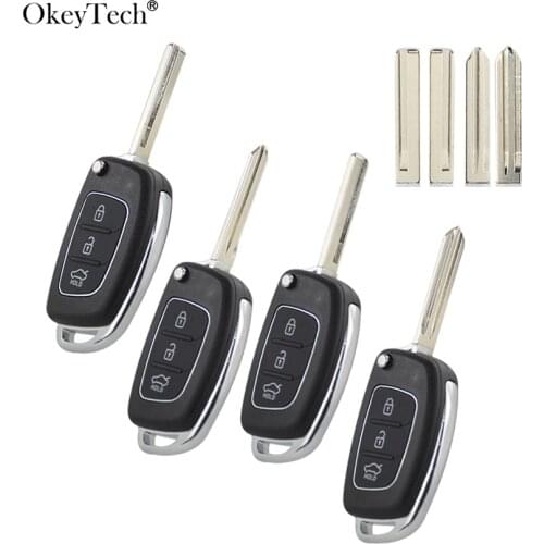 OkeyTech 3 Buttons For Hyundai Solaris Ix35 Ix45 Series Auto Folding Flip Remote Key Shell Car Key Case Key Blanks Case Fob