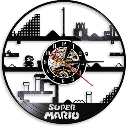 Game Themed Decorative Vintage Wall Clock 12"Quartz Silent Vinyl Record Watches Video Game Hanging Decor For Bedroom Living Room