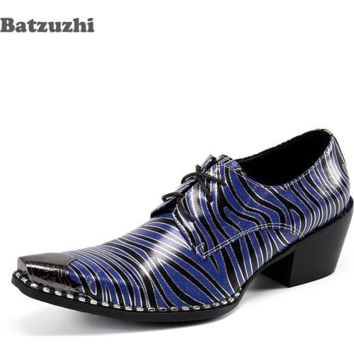 Batzuzhi Formal Leather Dress Shoes Men Designers Men Shoes Pointed Toe Lace-up 6.5cm High Heels Blue Party, Business Shoes Men
