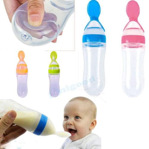 Emmababy 90ML Lovely Safety Infant Baby Silicone Feeding With Spoon Feeder Food Rice Cereal Bottle For Best Gift
