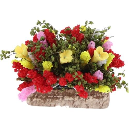 HOT SALE 1/12 Dollhouse Miniature Multicolor Flower Bush With Wood Pot (Color: Multicolor)