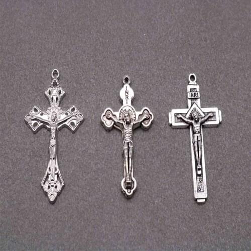 Catholic Metal Jesus Cross Center Rosary, Handmade Rosary Necklace Bracelet Accessories Pendant 10pcs