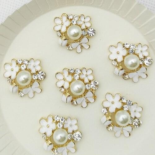 Crystal Rhinestone Floral Alloy Buttons Silver Bling Alloy Floral Pet DIY Ornament Accessor wholesale FH029 50pcs