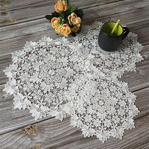 Flower Lace Table Place Mat Round Embroidery Christmas Pad Cloth Dish Placemat Cup Mug Dinner Tea Coaster Glass Doily Kitchen