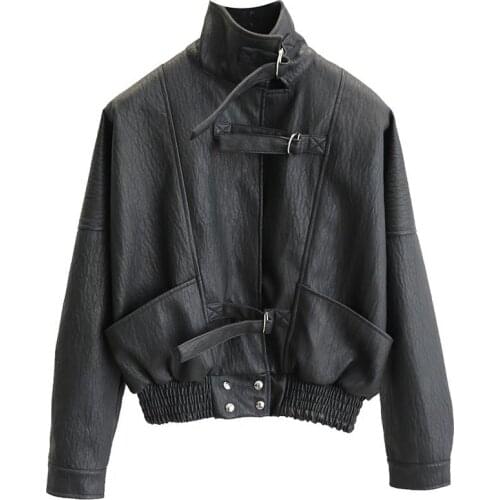 Women New Harajuku Faux Leather jacket Batwing Sleeve Loose Biker Coat Casual Autumn PU Outwear Punk Bomber Jackets Female