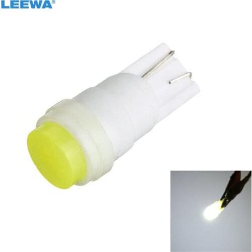 LEEWA 5pcs DC12V T10 194 W5W COB Ceramic Shell 1.5W Car Interior LED Light Wedge Side Light Bulb Door Light White #CA4621
