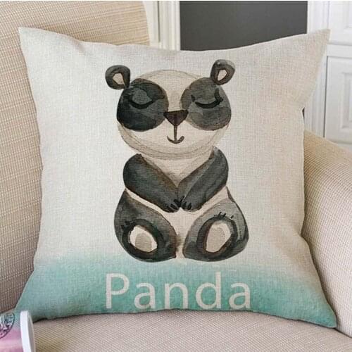 Cute Woodland Animals Home Decoration Sofa Throw Pillow Case Watercolor Panda Monkey Panda Kids Room Decorative Cushion Cover