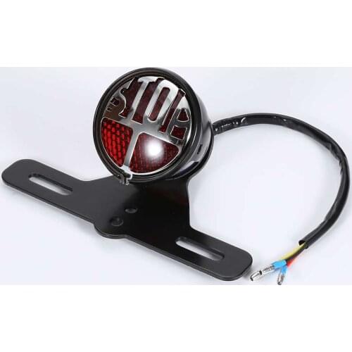 Motorcycle Moto Round Stop Vintage License Plate Mount Tail Light Brake Light Lamp for Harley Bobber Chopper