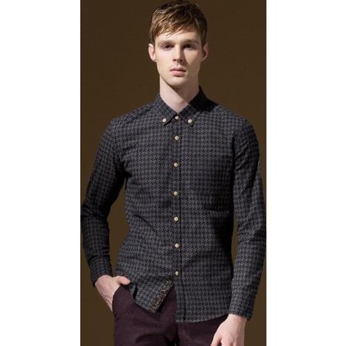 DANDY HOMME 2016 fashion brand men clothing autumn men long-sleeve cotton shirts Geometric single breasted brushed slim shirt