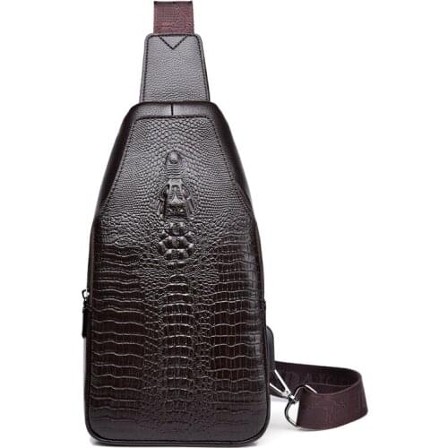 Men Chest bag Messenger Bags Leather USB charging Casual Mens Travel Shoulder Bags Crocodile pattern Crossbody Bag 2021 Fashion