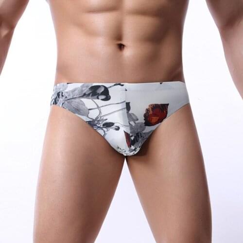 Men Underwear Thongs Sexy Flowers Print Briefs Bulge Pouch Men Bikini Jockstrap Breathable Cotton Gay Underwear Briefs Thong