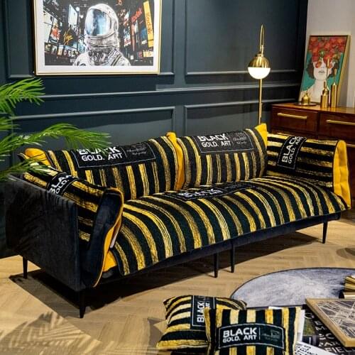 Nordic fashion black gold sofa cushion Four seasons universal light luxury slipcover Modern sofa cover custom sofa protector