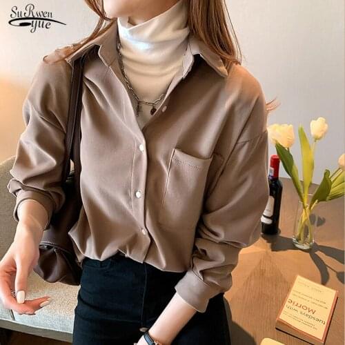 New Womens Shirt Classic Chiffon Blouse Female White Shirt Loose Long Sleeve Shirts Lady Simple Style Tops Clothes Blusas 12613