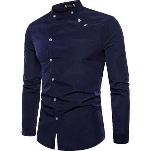 TANG 2019 New Fashion Male Autumn High-grade Pure Cotton Slim Fit Business Shirts/men Stand Collar Casual Long Sleeve Shirts