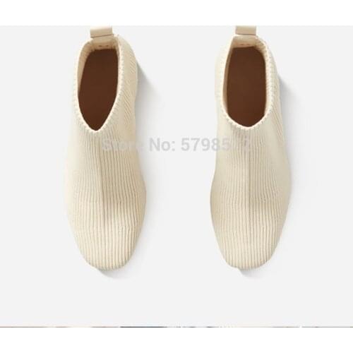 Spring 2020 new round head thick heel Casual Short Boots elastic boots thin boots socks boots show thin short boots