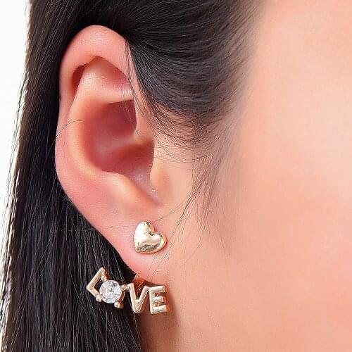 New Fashion Unique High imitation drill Letters Gold Silver Love Shape Double Earrings For Women Wholesale Couple Jewelry Gift