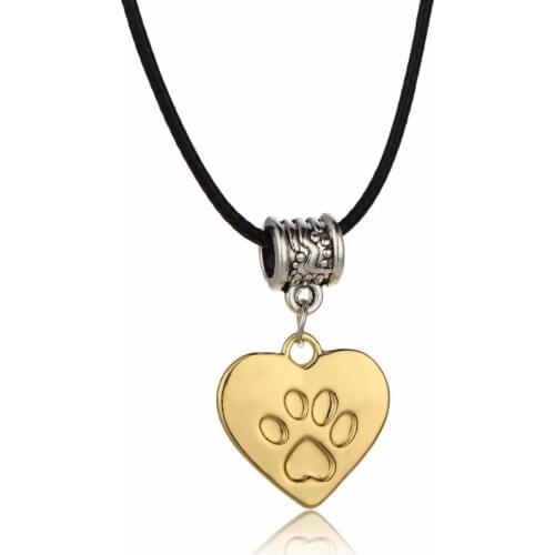 Love Heart Pendant Leather Rope Chain Necklace Pet Dog Paws Prints Footprint Animals Lovers Necklaces Charm Jewelry Party Gifts