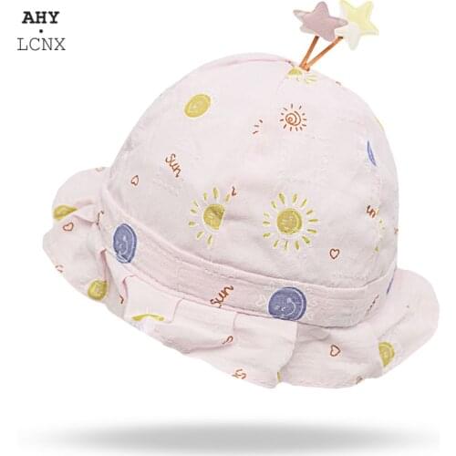 Summer Spring Baby Sun Hat Adjustable Infant Bucket Hats Girl Beach Panama Soft Lace-up Stars Kids Fisherman Cap Accessories