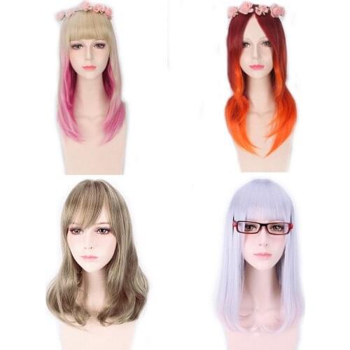 High Quality Bob Wigs For Women Fashion Sexy Medium Long Blonde Pink Orange Ombre Wig Cosplay Costume Hairpiece