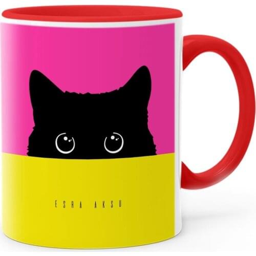 Personalized Black Kitty Red Mug Cup-3