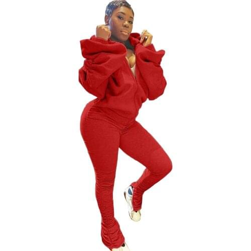 Lounge wear Stacked Leggings Two Piece Set Sexy Off Shoulder Puff Sleeve Backless Hoodie Top with Pants Tracksuit Outfits Women