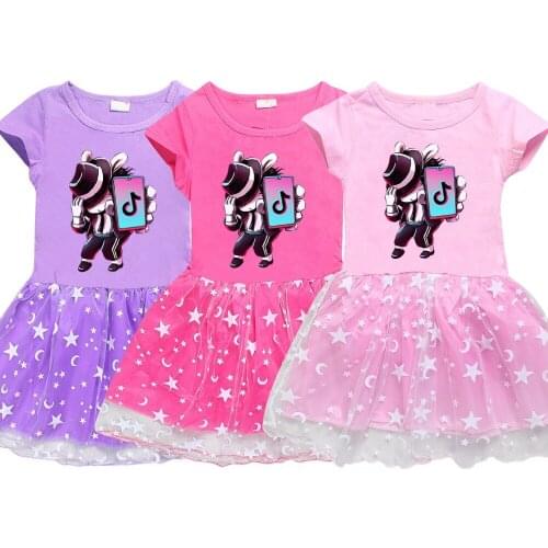 TIK TOK Girls Princess Dress Kids Teen Cartoon Print Children Girls Tutu Dresses Summer Christmas