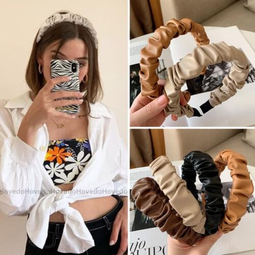Women Winter Headband PU Leather Retro Hairbands for Women Girls Hair Band Female Hair Accessories Handmade Head Hoop Bezel