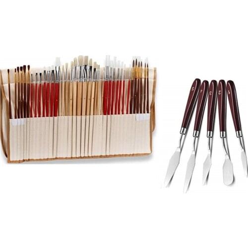 PPYY-43PCS Paint Brushes Superior Hair Artists Flat Round Point Tip Paint Brush Set For Watercolor Oil Painting Supplies