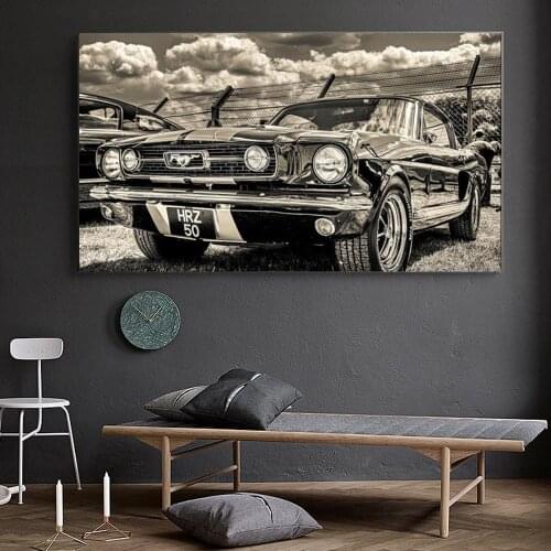 Retro Car Ford Mustang Classic Wall Art Picture Posters and Prints Vintage Luxury Car Canvas Painting for Living Room Home Decor