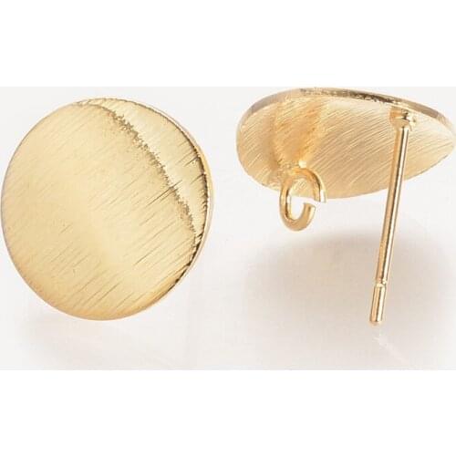 Pandahall 100pcs Brass Ear Stud Findings with Loop Real Gold/Platinum Plated for Jewelry Making DIY Earring 12mm pin: 0.5mm